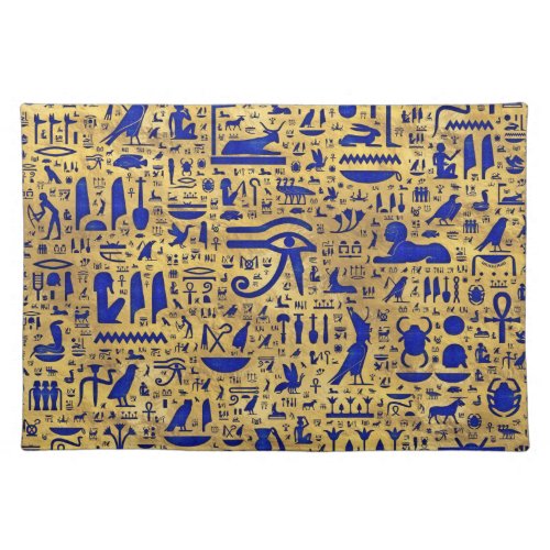 Egyptian hieroglyphic Lapis Lazuli and Gold Cloth Placemat