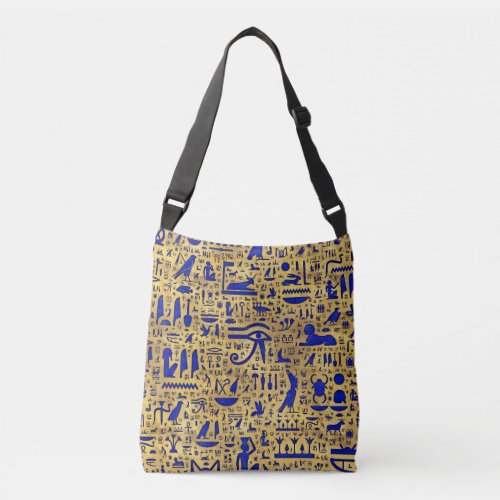 Egyptian hieroglyphic Lapis Lazuli and Gold Crossbody Bag