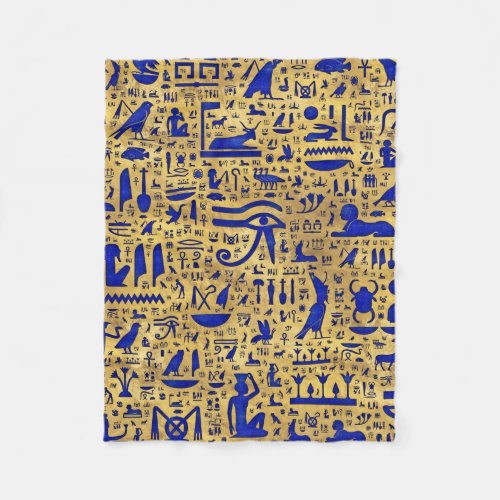 Egyptian hieroglyphic Lapis Lazuli and Gold Fleece Blanket