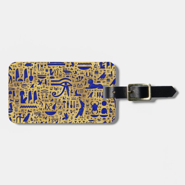 Egyptian hieroglyphic Lapis Lazuli and Gold Luggage Tag (Front Horizontal)