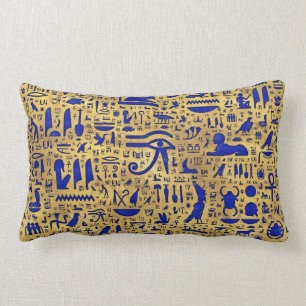 Egyptian hieroglyphic Lapis Lazuli and Gold Lumbar Pillow