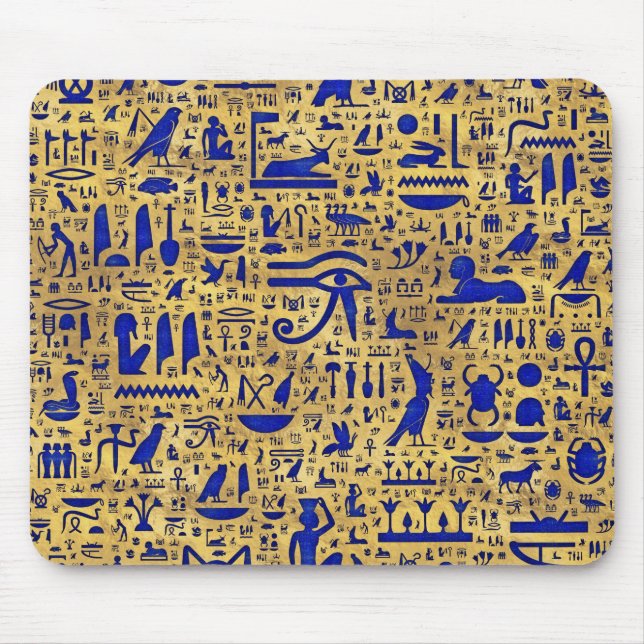 Egyptian hieroglyphic Lapis Lazuli and Gold Mouse Pad (Front)