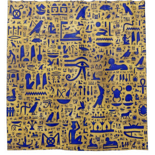 Egyptian hieroglyphic Lapis Lazuli and Gold Shower Curtain
