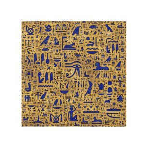 Egyptian hieroglyphic Lapis Lazuli and Gold Wood Wall Art