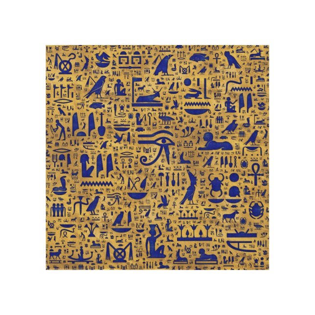 Egyptian hieroglyphic Lapis Lazuli and Gold Wood Wall Art (Front)