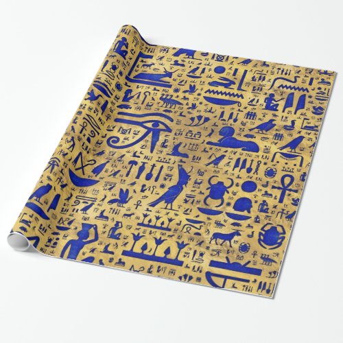 Egyptian hieroglyphic Lapis Lazuli and Gold Wrapping Paper