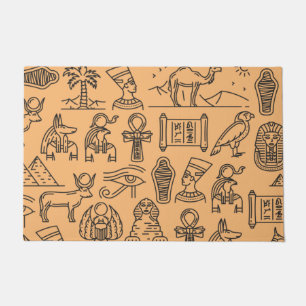 Egyptian Hieroglyphic Symbol Background Doormat