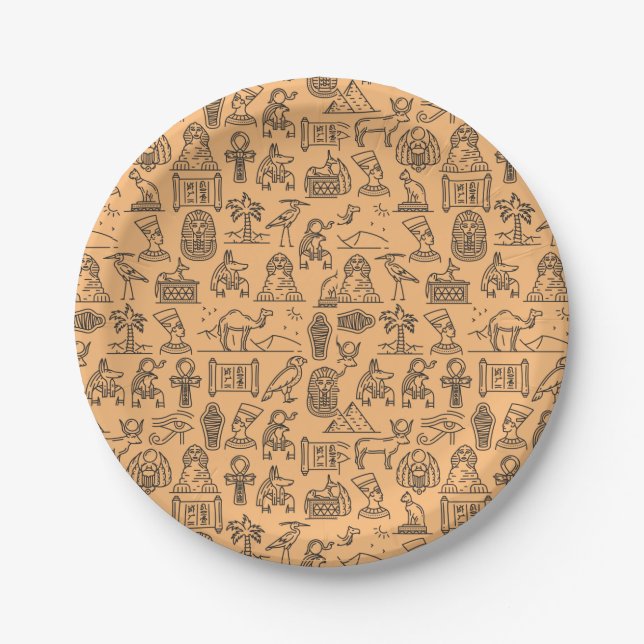 Egyptian Hieroglyphic Symbol Background         Paper Plates (Front)