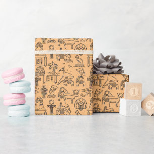 Egyptian Hieroglyphic Symbol Background Wrapping Paper