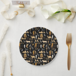 Egyptian Hieroglyphic Symbol Pattern Background Paper Plates