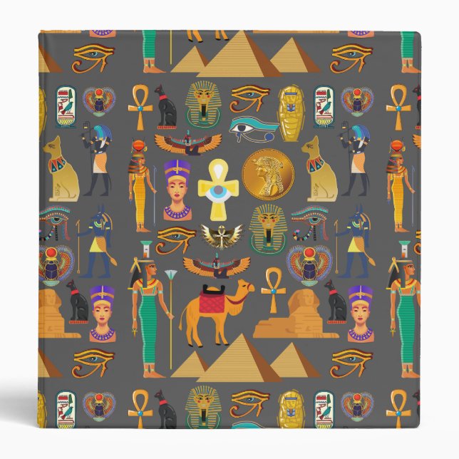 Egyptian Hieroglyphic Symbol Pattern pharaoh       3 Ring Binder (Front)