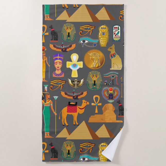 Egyptian Hieroglyphic Symbol Pattern pharaoh       Beach Towel (Front)