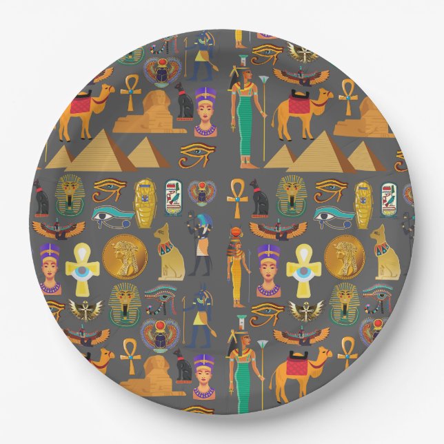 Egyptian Hieroglyphic Symbol Pattern pharaoh       Paper Plates (Front)