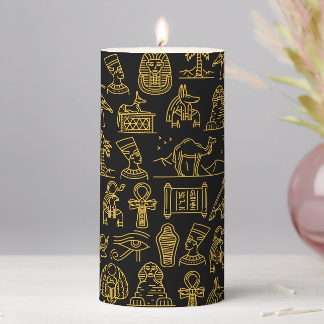 Egyptian Hieroglyphic Symbol Pattern   Pillar Candle (In Situ)
