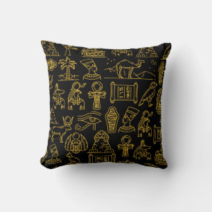Egyptian Hieroglyphic Symbol Pattern Throw Pillow