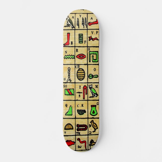 Egyptian Hieroglyphics, Alphabetic Symbols Skateboard Deck (Front)