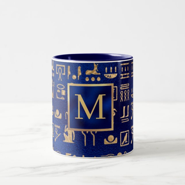 Egyptian Hieroglyphics and Custom Initial Two-Tone Coffee Mug (Center)