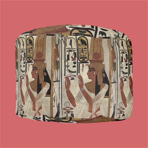 Egyptian Hieroglyphics Goddess Round Pouf