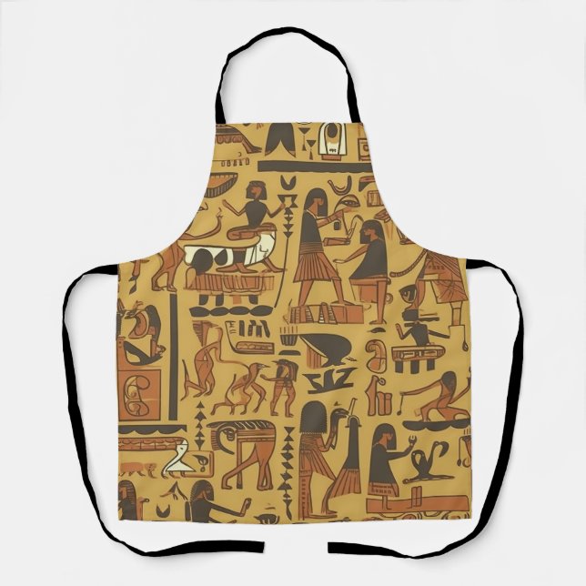 Egyptian Hieroglyphics Gold and Brown Apron (Front)