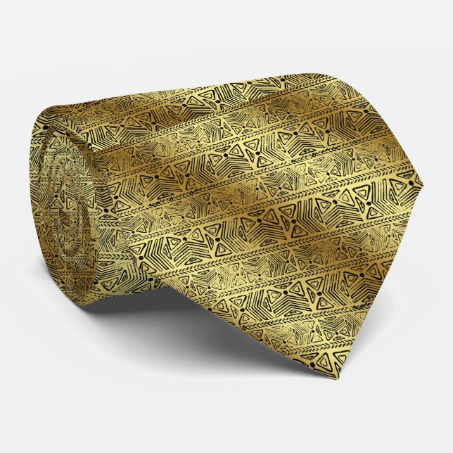 Egyptian Hieroglyphics Gold Black tie (Rolled)