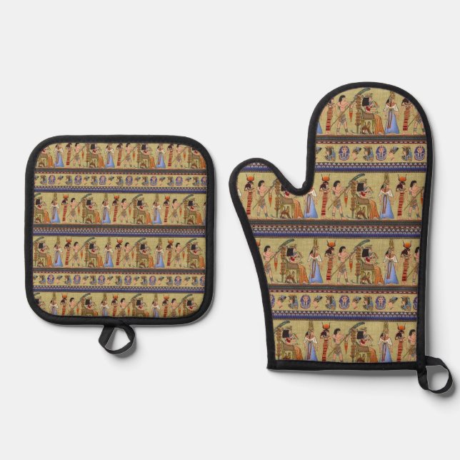 Egyptian Hieroglyphics Oven Mitt & Pot Holder Set (Front)