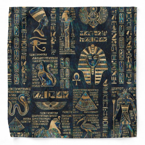 Egyptian hieroglyphs and deities _Abalone and gold Bandana