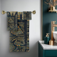 Egyptian hieroglyphs and deities -Abalone and gold
