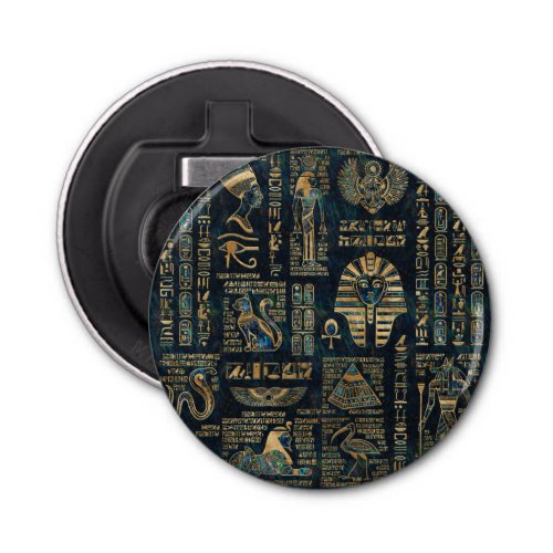 Egyptian hieroglyphs and deities _Abalone and gold Bottle Opener