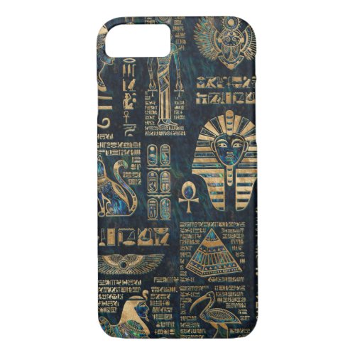 Egyptian hieroglyphs and deities _Abalone and gold iPhone 87 Case