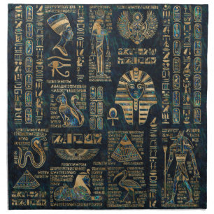 Egyptian hieroglyphs and deities -Abalone and gold Cloth Napkin
