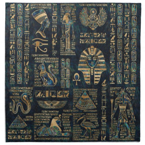 Egyptian hieroglyphs and deities _Abalone and gold Cloth Napkin
