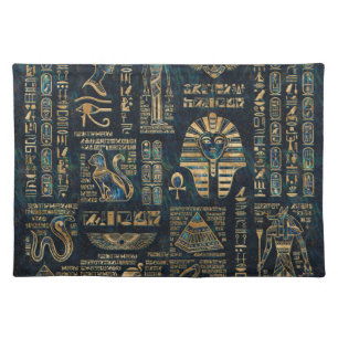 Egyptian hieroglyphs and deities -Abalone and gold Cloth Placemat