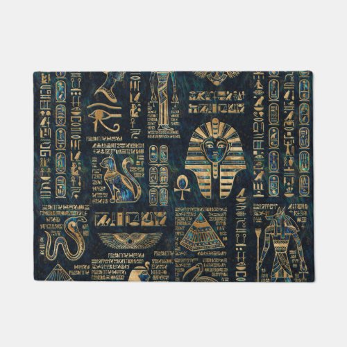 Egyptian hieroglyphs and deities _Abalone and gold Doormat