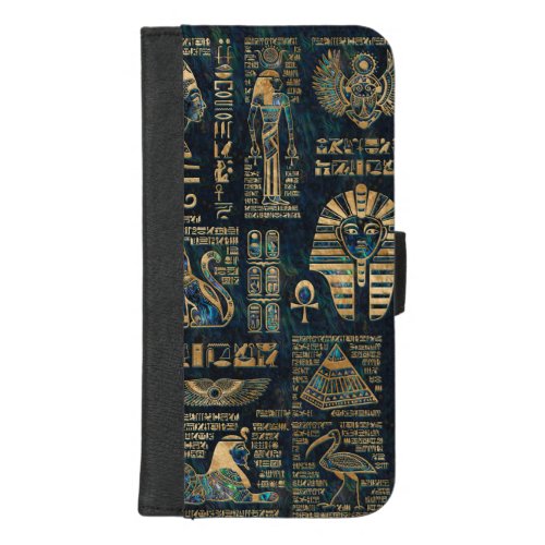 Egyptian hieroglyphs and deities _Abalone and gold iPhone 87 Plus Wallet Case