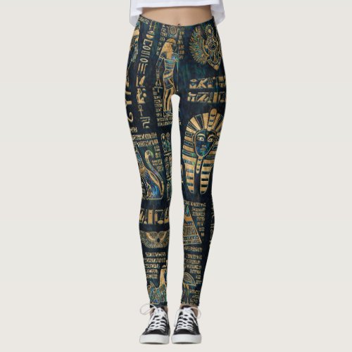Egyptian hieroglyphs and deities _Abalone and gold Leggings