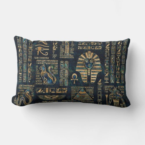 Egyptian hieroglyphs and deities _Abalone and gold Lumbar Pillow