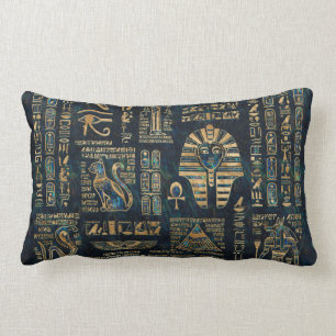 Egyptian hieroglyphs and deities -Abalone and gold Lumbar Pillow