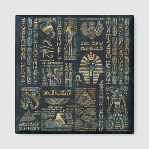 Egyptian hieroglyphs and deities _Abalone and gold Magnet