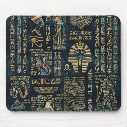 Egyptian hieroglyphs and deities _Abalone and gold Mouse Pad