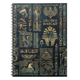 Egyptian hieroglyphs and deities -Abalone and gold Notebook