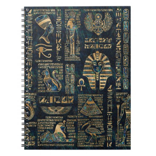 Egyptian hieroglyphs and deities _Abalone and gold Notebook