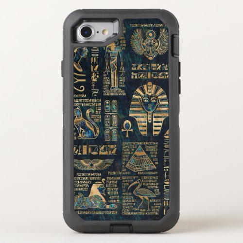 Egyptian hieroglyphs and deities _Abalone and gold OtterBox Defender iPhone SE87 Case