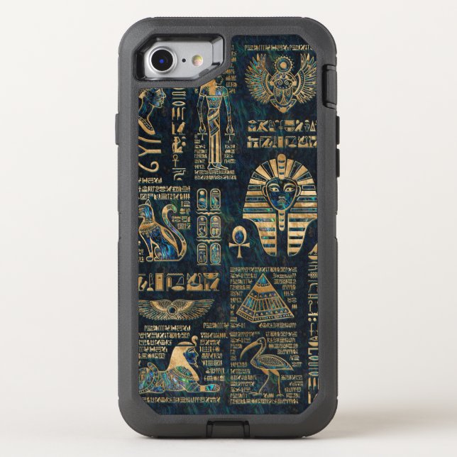 Egyptian hieroglyphs and deities -Abalone and gold Otterbox iPhone Case (Back)