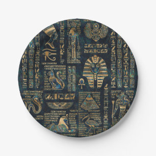 Egyptian hieroglyphs and deities -Abalone and gold Paper Plates
