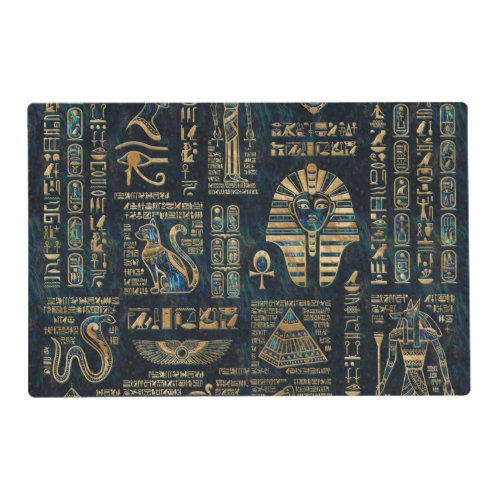 Egyptian hieroglyphs and deities _Abalone and gold Placemat