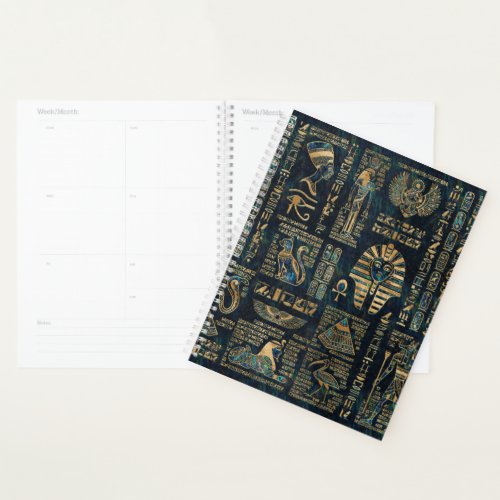 Egyptian hieroglyphs and deities _Abalone and gold Planner