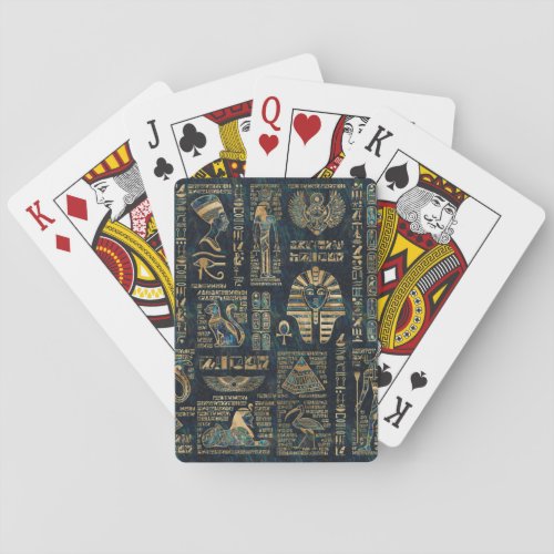 Egyptian hieroglyphs and deities _Abalone and gold Poker Cards