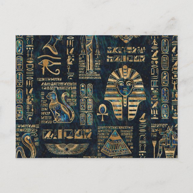 Egyptian hieroglyphs and deities -Abalone and gold Postcard (Front)