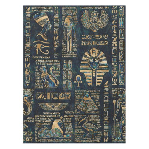 Egyptian hieroglyphs and deities _Abalone and gold Tablecloth