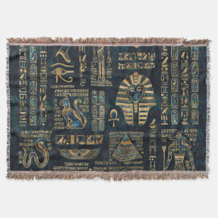 Egyptian hieroglyphs and deities -Abalone and gold Throw Blanket